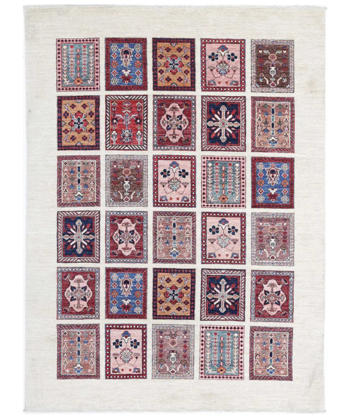 Afghan Bakhtiari Rug 4' 11" x 6' 10" Hand-Knotted | No. AT88376