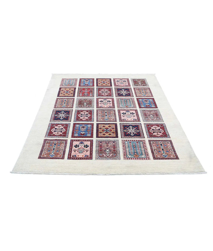 Afghan Bakhtiari Rug 4' 11" x 6' 10" Hand-Knotted | No. AT88376