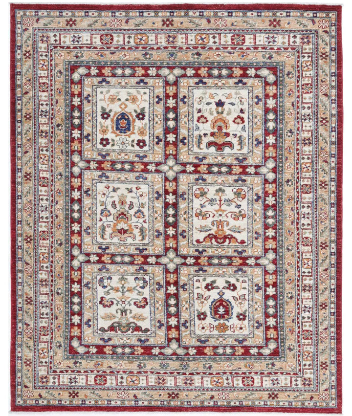 Afghan Bakhtiari Rug 4' 11" x 6' 1" Hand-Knotted | No. AT29068
