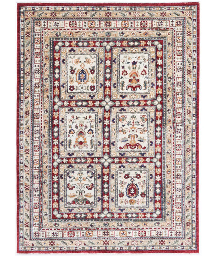 Afghan Bakhtiari Rug 4' 5" x 6' 2" Hand-Knotted | No. AT55480