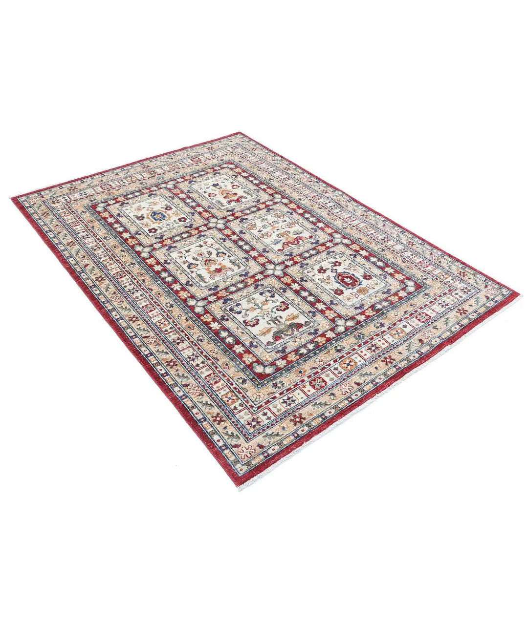 Afghan Bakhtiari Rug 4' 5" x 6' 2" Hand-Knotted | No. AT55480