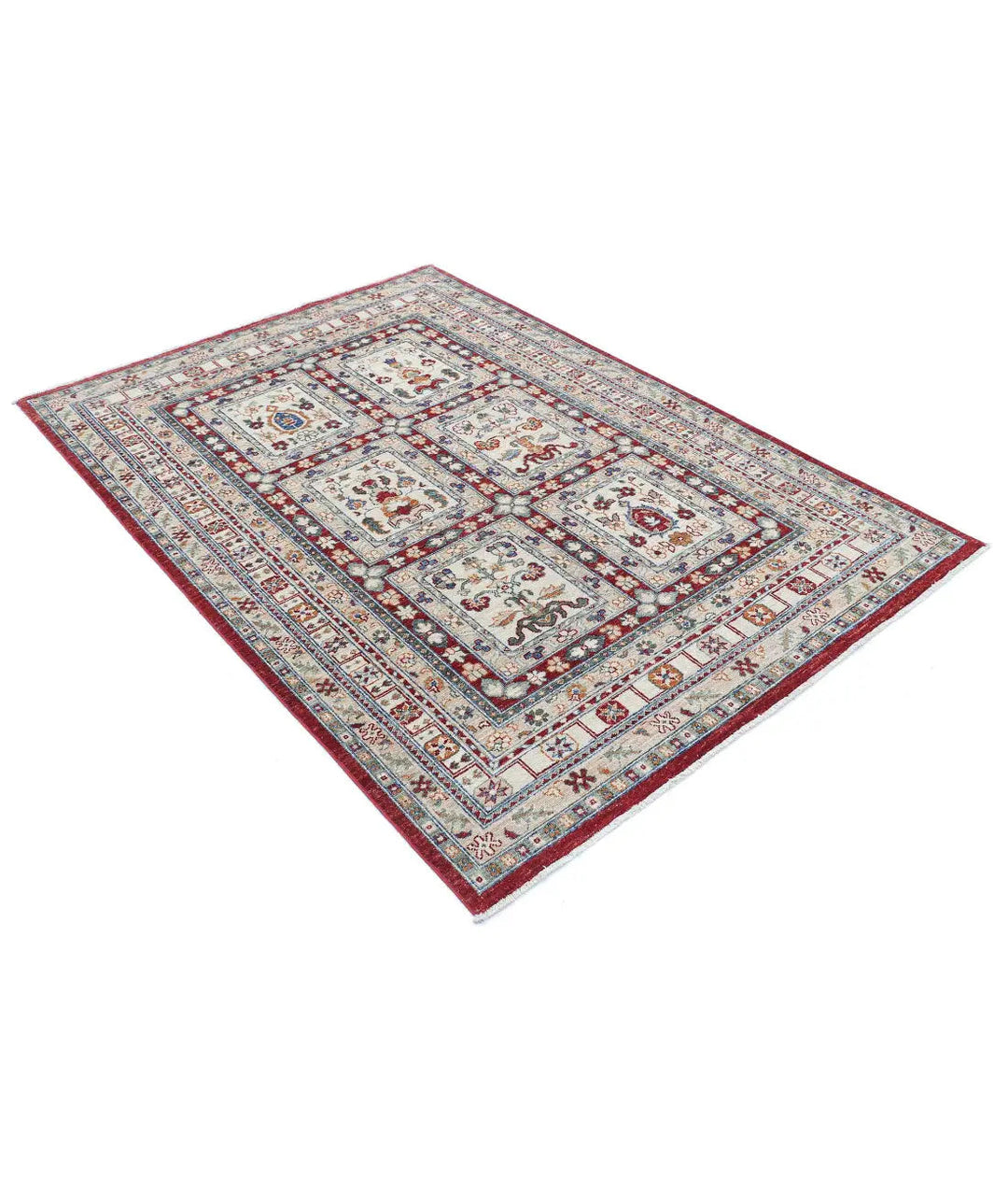 Afghan Bakhtiari Rug 4' 6" x 6' 4" Hand-Knotted | No. AT86707