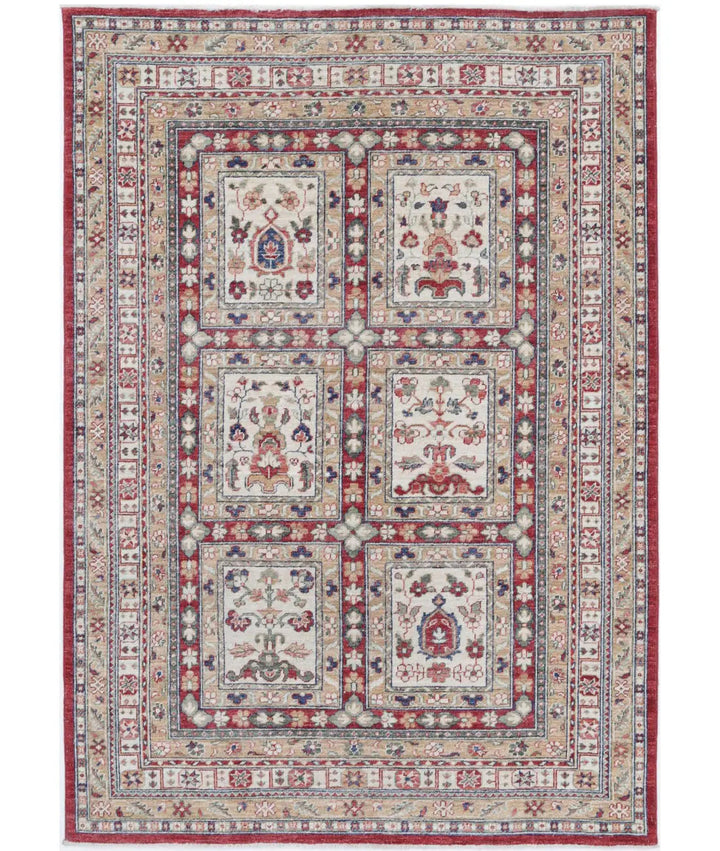 Afghan Bakhtiari Rug 4' 7" x 6' 5" Hand-Knotted | No. AT13303