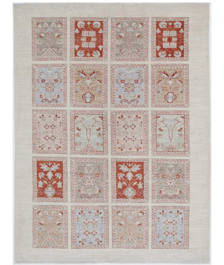 Ivory Afghan Bakhtiari Rug 4' 9" x 6' 4" Hand-Knotted | No. AT34424
