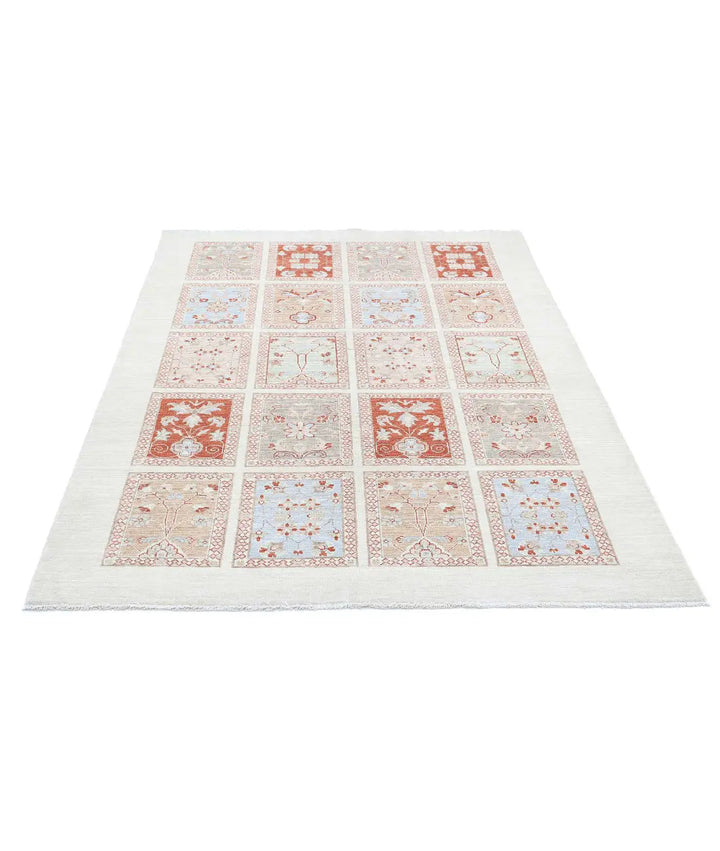 Ivory Afghan Bakhtiari Rug 4' 9" x 6' 4" Hand-Knotted | No. AT34424