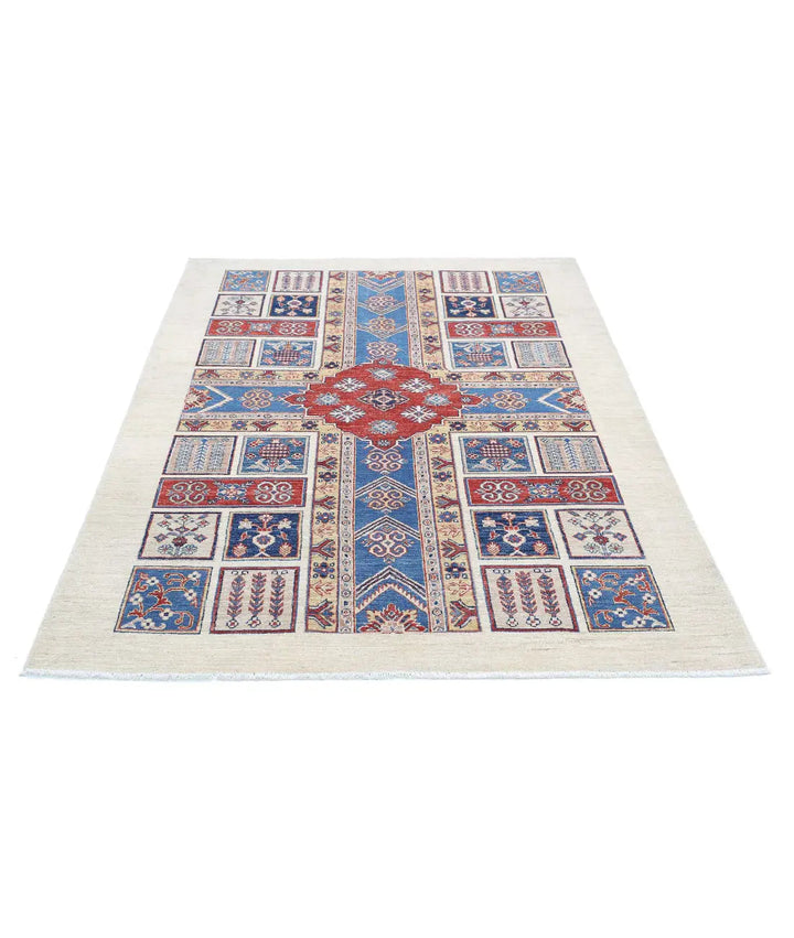 Afghan Bakhtiari Rug 4' 9" x 6' 6" Hand-Knotted | No. AT66175