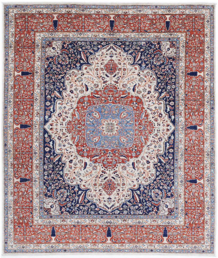Ivory Afghan Heriz Rug 7' 10" x 9' 5" Hand-Knotted | No. AT60291