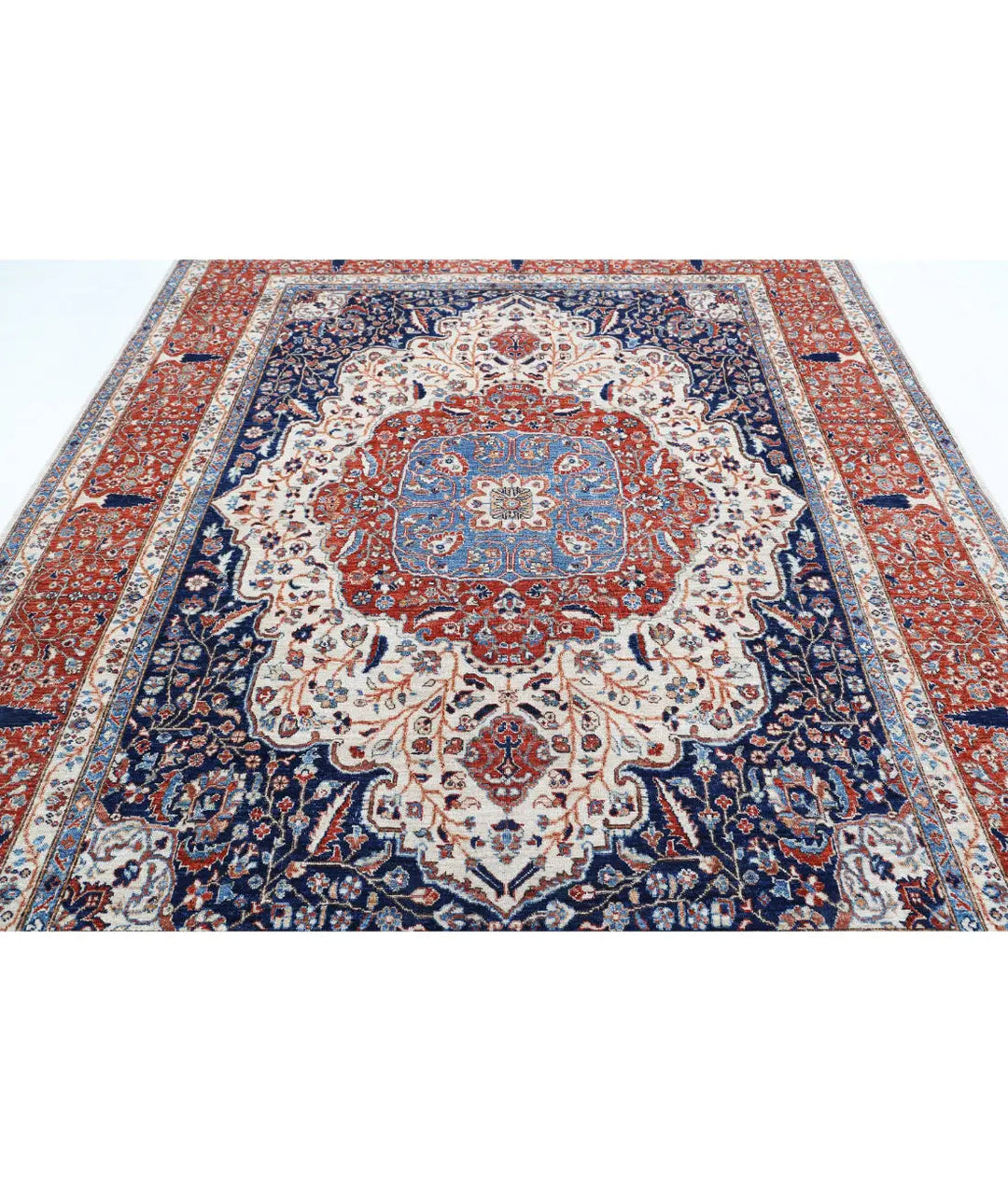 Ivory Afghan Heriz Rug 7' 10" x 9' 5" Hand-Knotted | No. AT60291