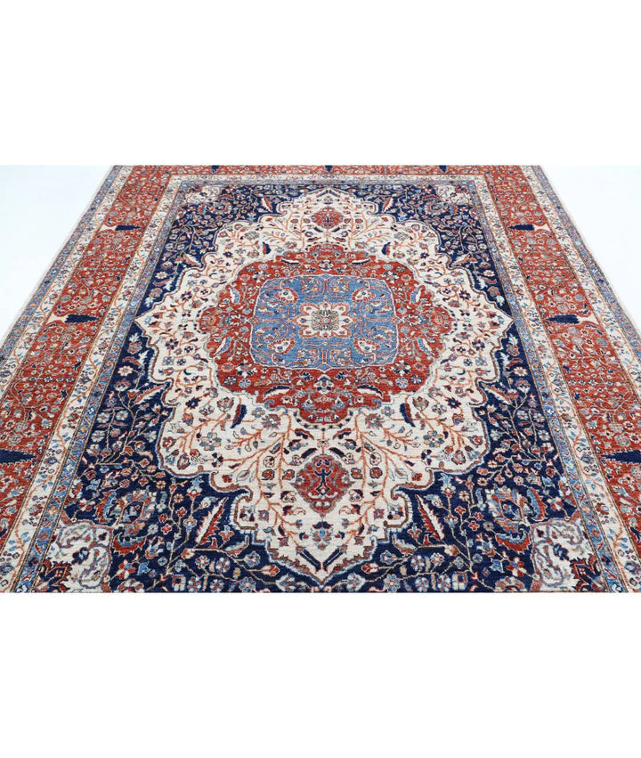 Ivory Afghan Heriz Rug 7' 10" x 9' 5" Hand-Knotted | No. AT60291