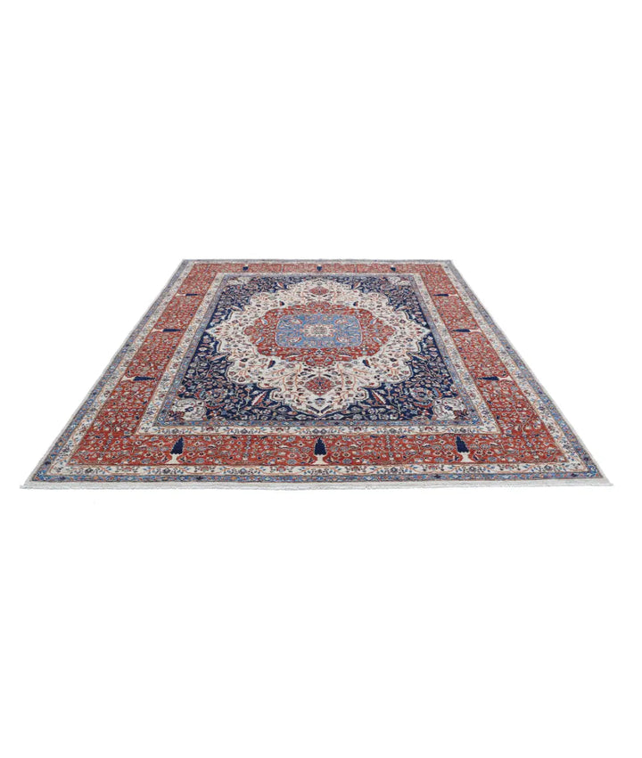 Ivory Afghan Heriz Rug 7' 10" x 9' 5" Hand-Knotted | No. AT60291