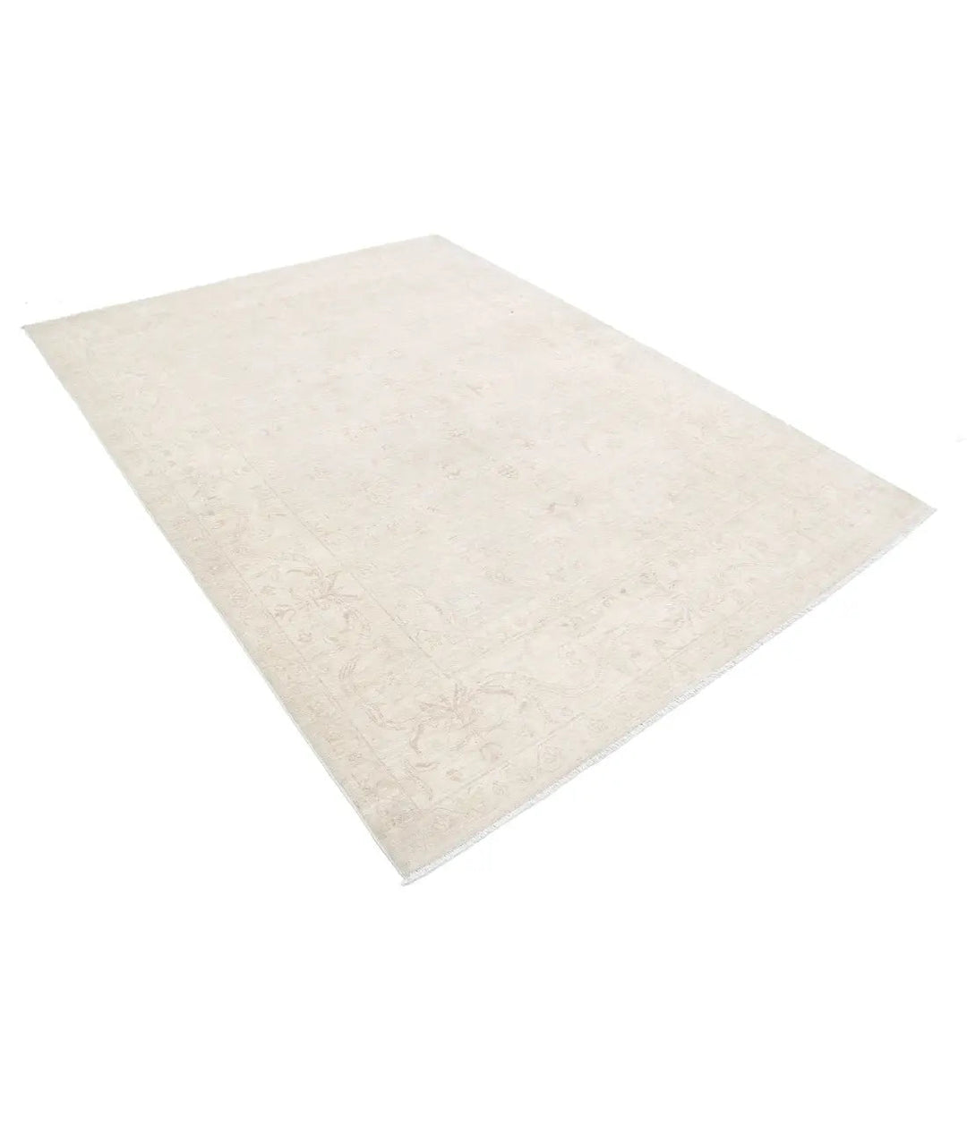 Ivory Afghan Serenity Rug 6'4" x 8'6" Hand-Knotted | No. AT38242