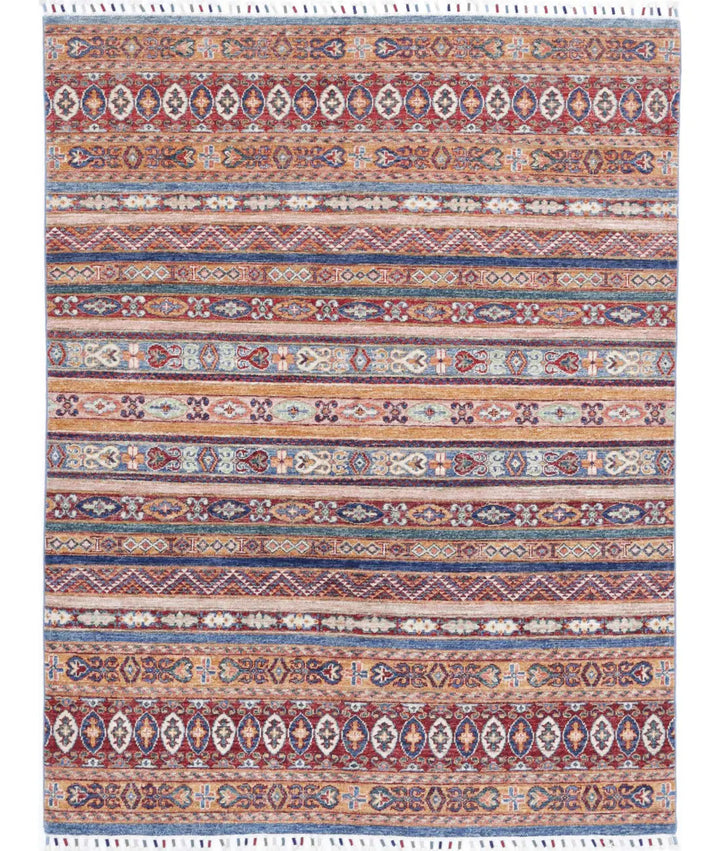Blue Afghan Khurjeen Rug 4' 10" x 6' 2" Hand-Knotted | No. AT13888
