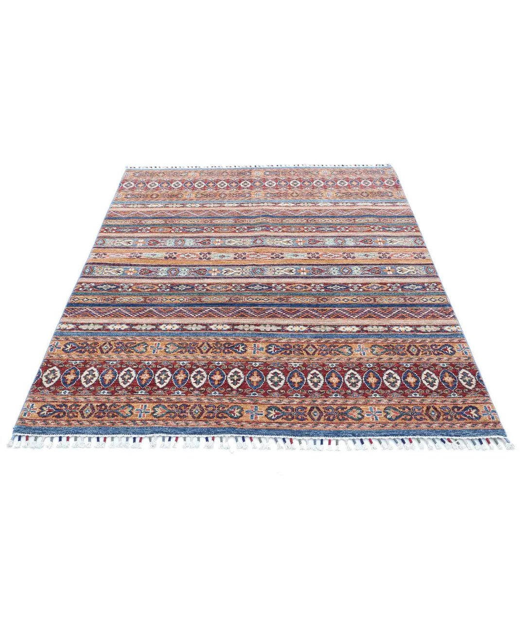 Blue Afghan Khurjeen Rug 4' 10" x 6' 2" Hand-Knotted | No. AT13888