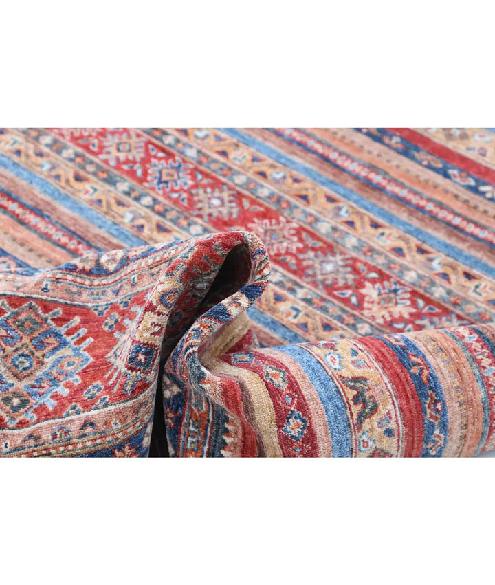 Red Afghan Khurjeen Rug 4' 11" x 7' 2" Hand-Knotted | No. AT11753
