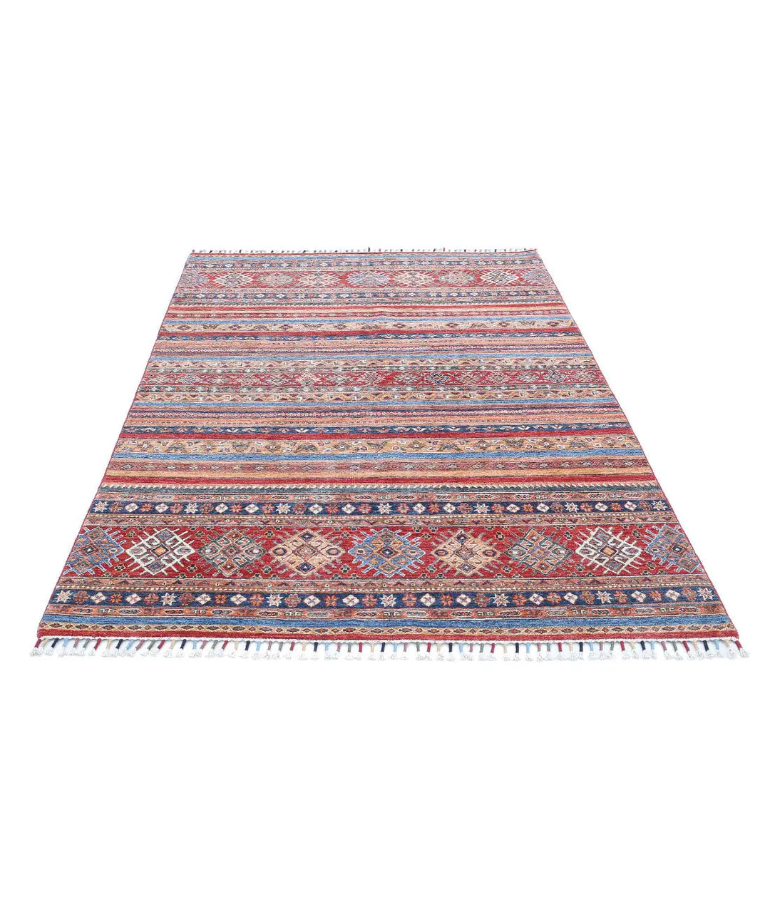 Red Afghan Khurjeen Rug 4' 11" x 7' 2" Hand-Knotted | No. AT11753