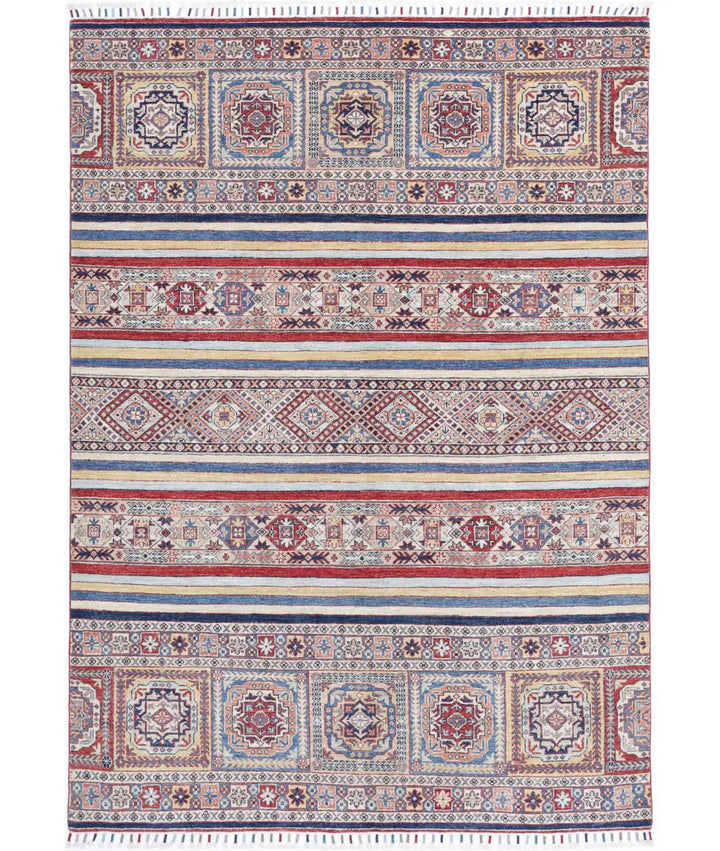 Blue Afghan Khurjeen Rug 5' 4" x 7' 9" Hand-Knotted | No. AT14395