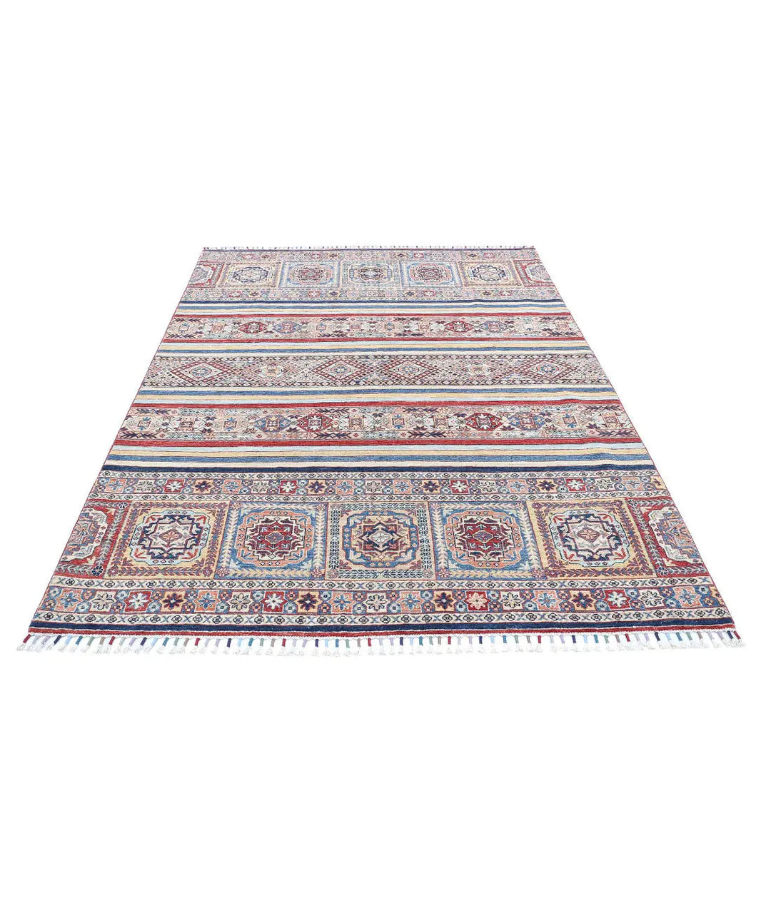 Blue Afghan Khurjeen Rug 5' 4" x 7' 9" Hand-Knotted | No. AT14395