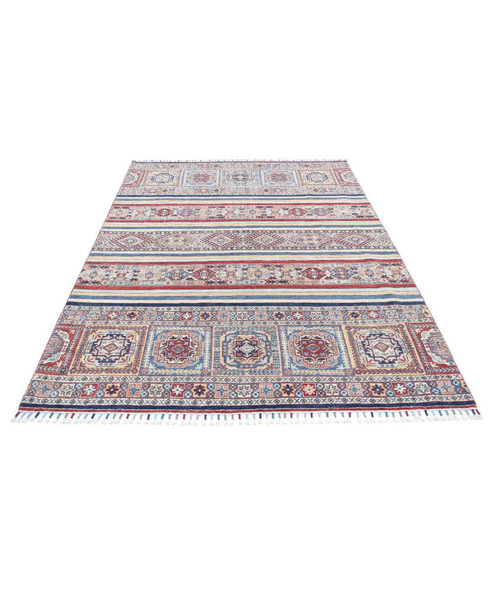 Blue Afghan Khurjeen Rug 5' 4" x 7' 9" Hand-Knotted | No. AT14395