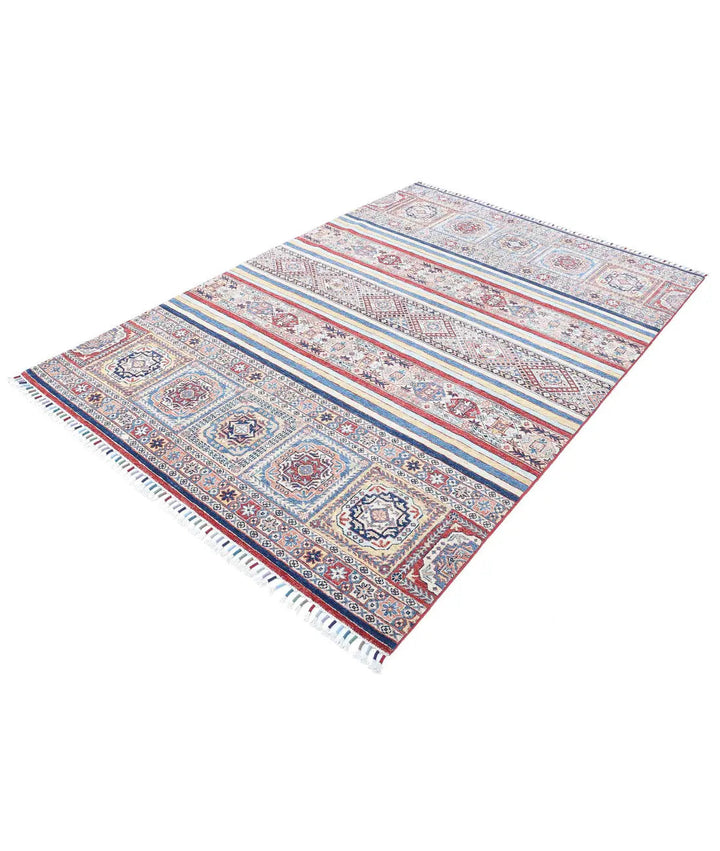 Blue Afghan Khurjeen Rug 5' 4" x 7' 9" Hand-Knotted | No. AT14395