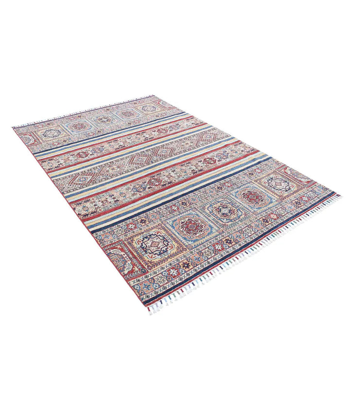 Blue Afghan Khurjeen Rug 5' 4" x 7' 9" Hand-Knotted | No. AT14395