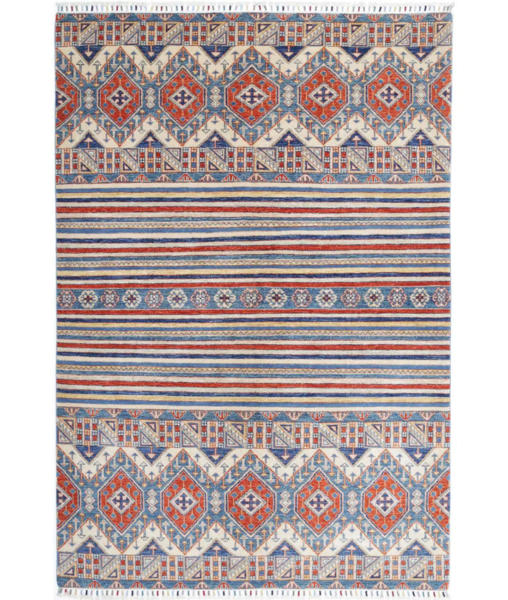 Ivory Afghan Khurjeen Rug 5' 5" x 7' 11" Hand-Knotted | No. AT11532