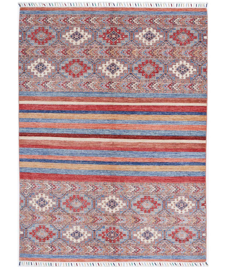 Red Afghan Khurjeen Rug 5' 6" x 7' 7" Hand-Knotted | No. AT55509