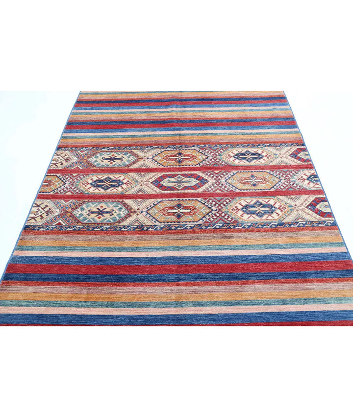 Blue Afghan Khurjeen Rug 5' 7" x 7' 10" Hand-Knotted | No. AT71015