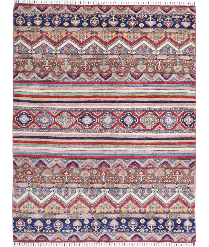 Blue Afghan Khurjeen Rug 5' 7" x 7' 4" Hand-Knotted | No. AT59779