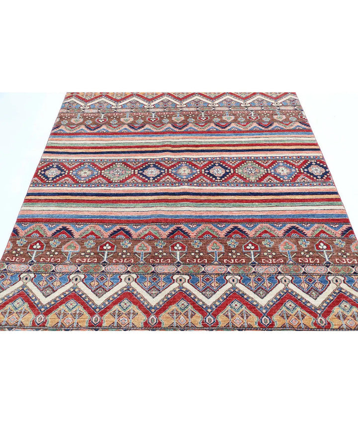 Blue Afghan Khurjeen Rug 5' 7" x 7' 4" Hand-Knotted | No. AT59779