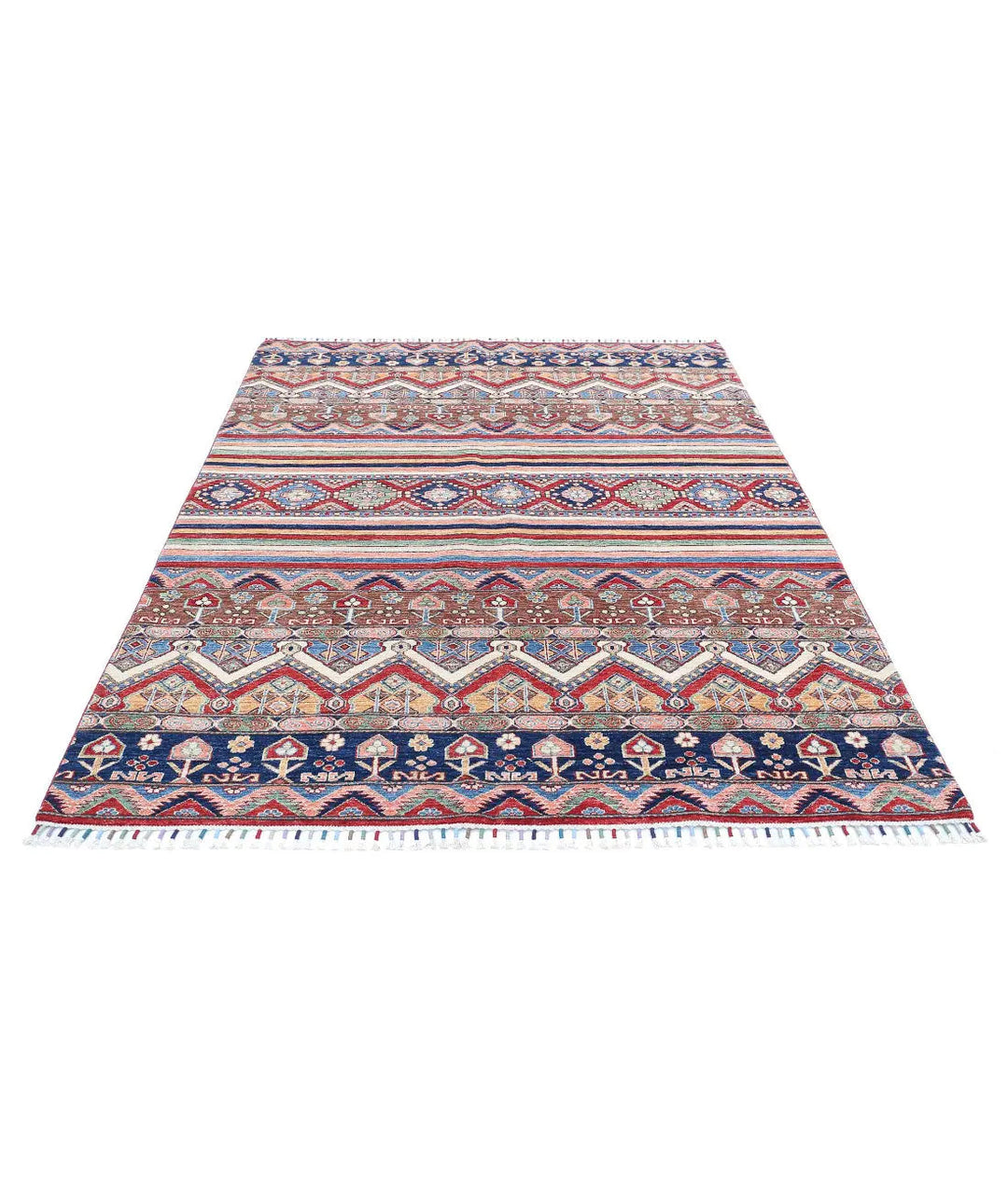 Blue Afghan Khurjeen Rug 5' 7" x 7' 4" Hand-Knotted | No. AT59779