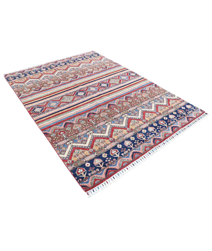 Blue Afghan Khurjeen Rug 5' 7" x 7' 4" Hand-Knotted | No. AT59779