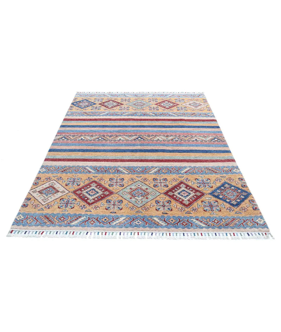 Blue Afghan Khurjeen Rug 5' 8" x 7' 7" Hand-Knotted | No. AT47775