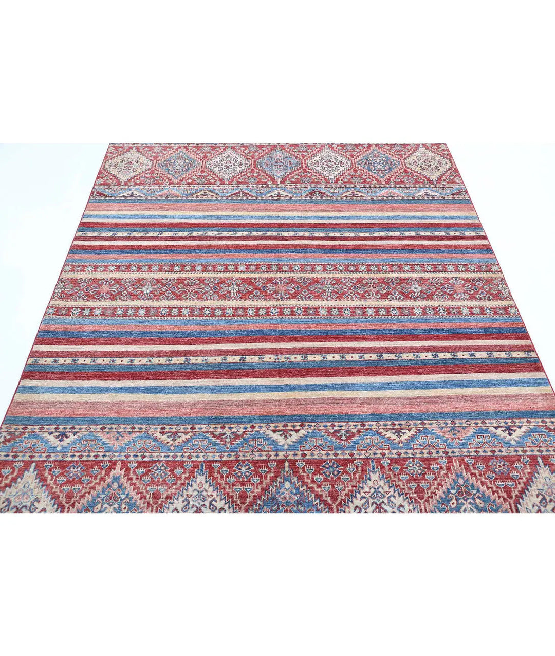 Red Afghan Khurjeen Rug 5' 8" x 7' 8" Hand-Knotted | No. AT23060