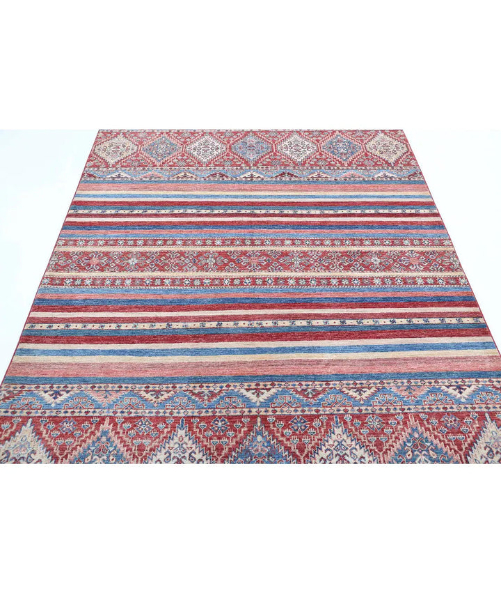 Red Afghan Khurjeen Rug 5' 8" x 7' 8" Hand-Knotted | No. AT23060