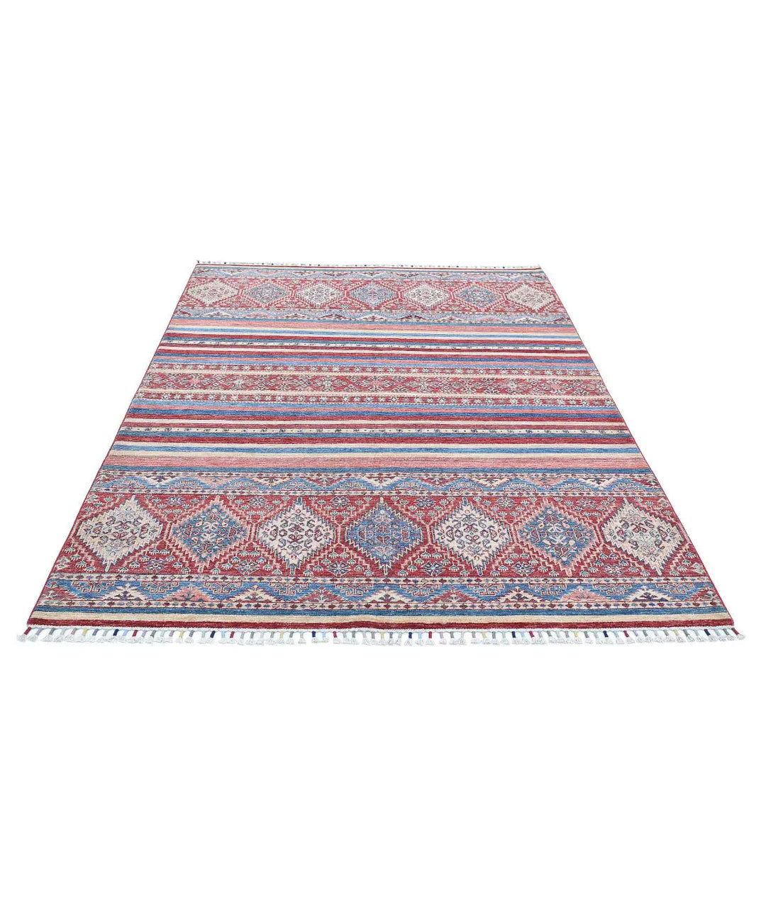 Red Afghan Khurjeen Rug 5' 8" x 7' 8" Hand-Knotted | No. AT23060