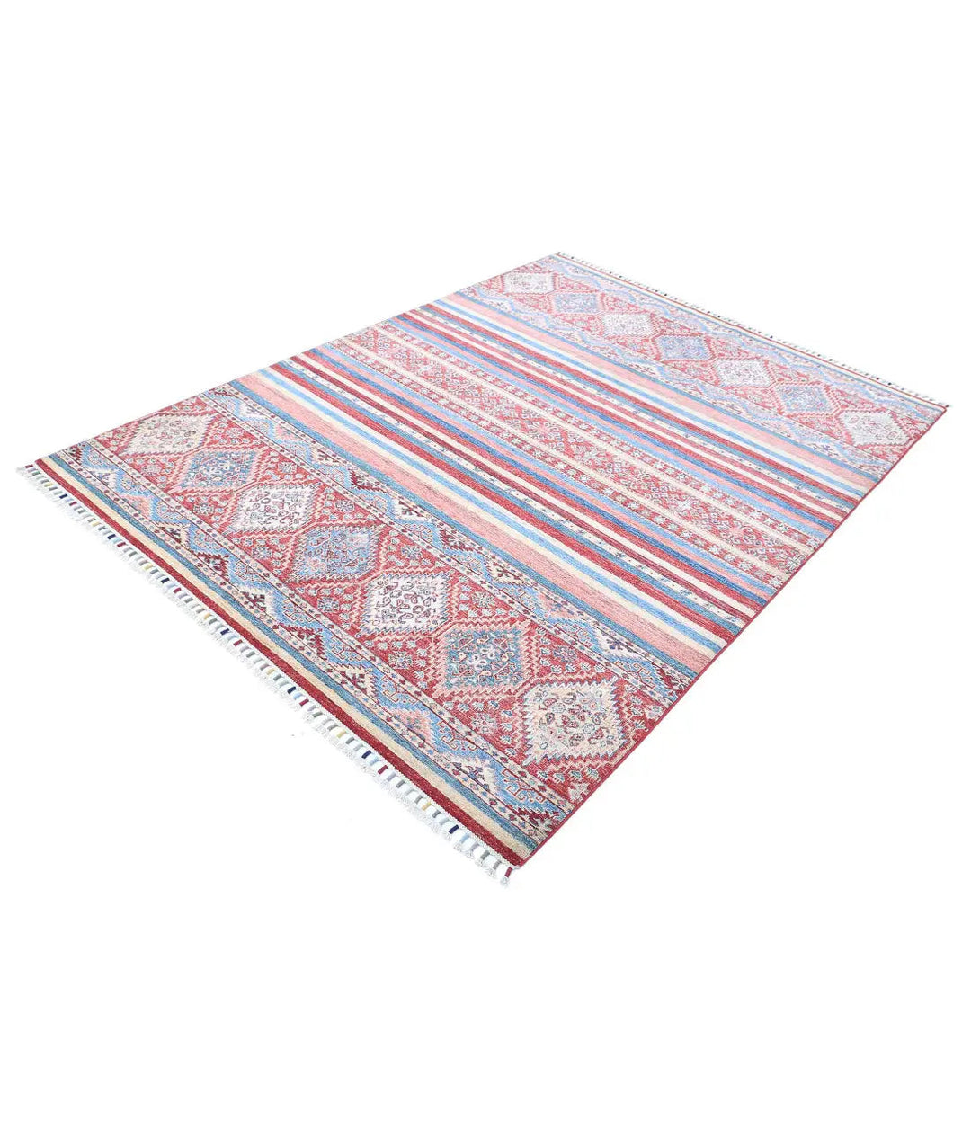 Red Afghan Khurjeen Rug 5' 8" x 7' 8" Hand-Knotted | No. AT23060
