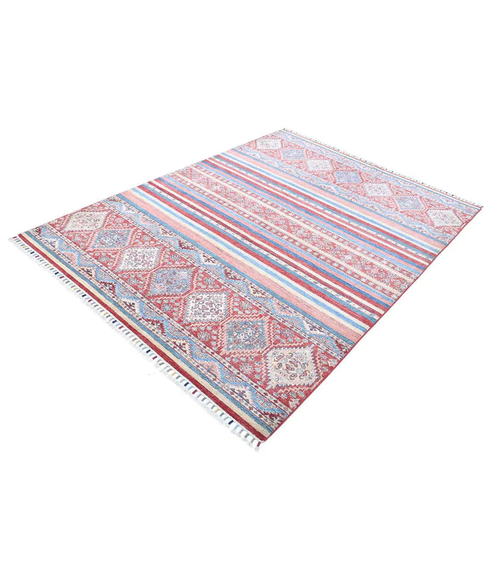 Red Afghan Khurjeen Rug 5' 8" x 7' 8" Hand-Knotted | No. AT23060