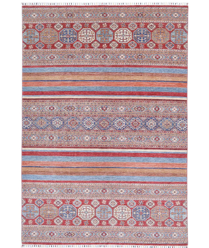 Red Afghan Khurjeen Rug 6' 6" x 9' 7" Hand-Knotted | No. AT31565