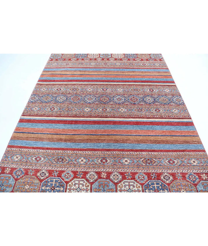 Red Afghan Khurjeen Rug 6' 6" x 9' 7" Hand-Knotted | No. AT31565