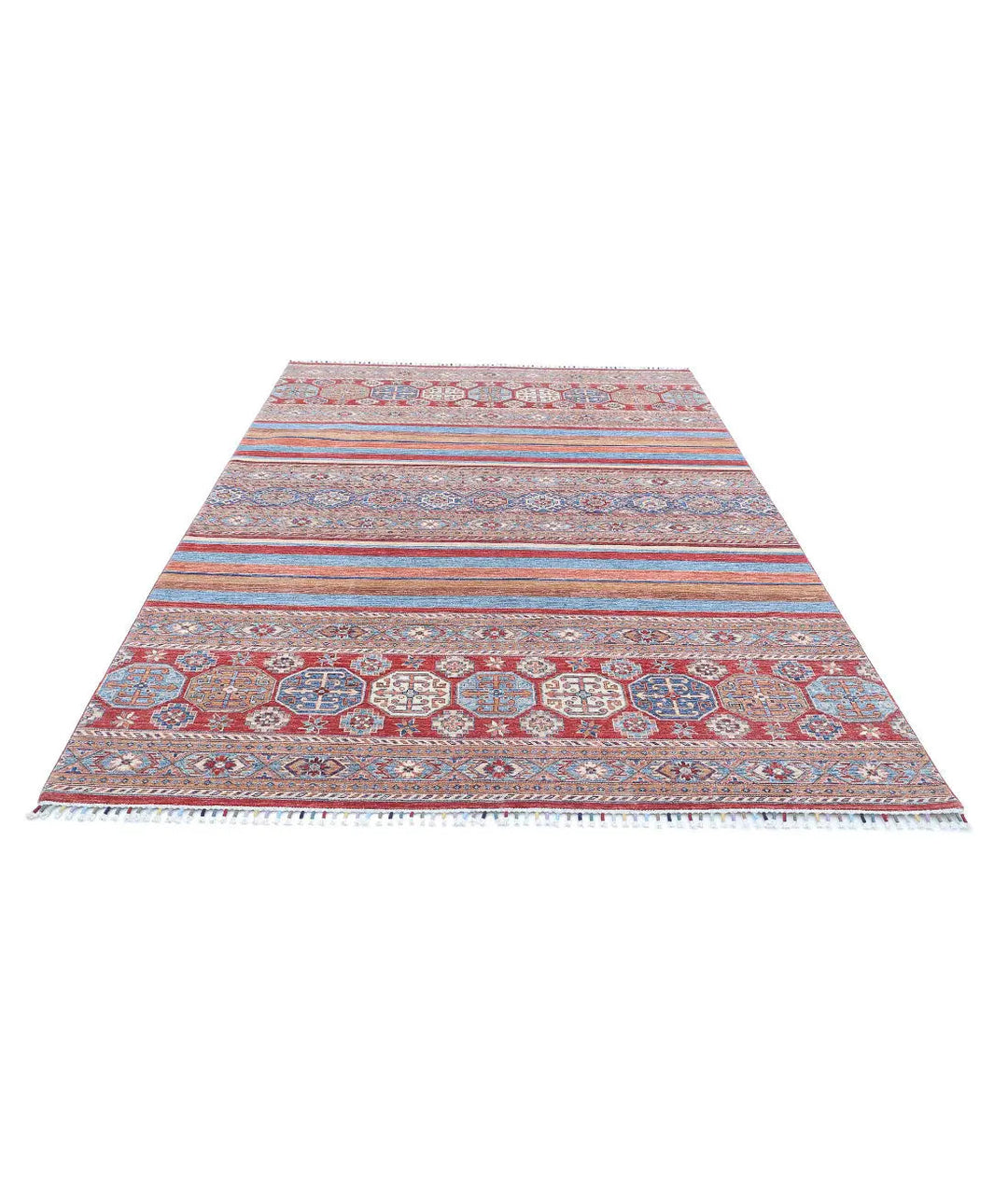 Red Afghan Khurjeen Rug 6' 6" x 9' 7" Hand-Knotted | No. AT31565