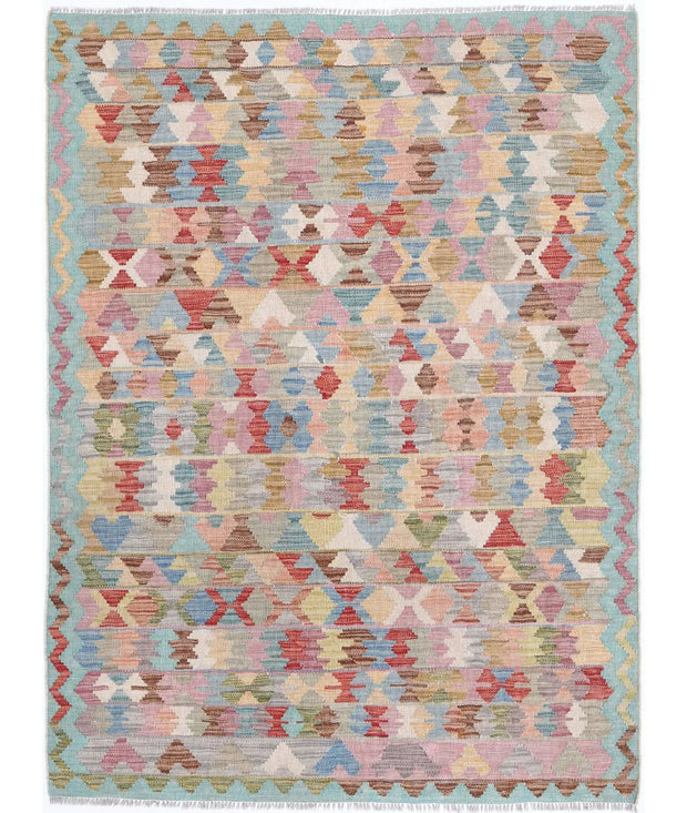 Hand Woven Maimana Kilim Wool Kilim Rug 4' 0" x 5' 6" - No. AT32888