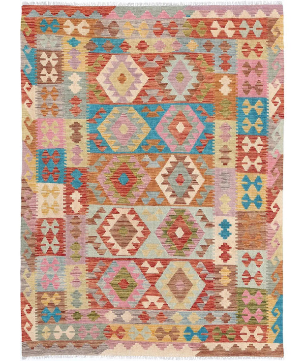 Hand Woven Maimana Kilim Wool Kilim Rug 4' 10" x 6' 6" - No. AT51130
