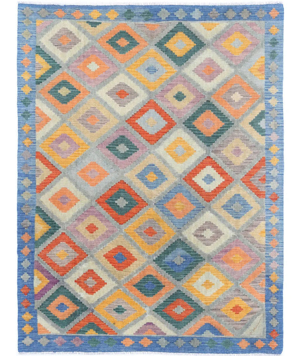Hand Woven Maimana Kilim Wool Kilim Rug 4' 11" x 6' 5" - No. AT95102