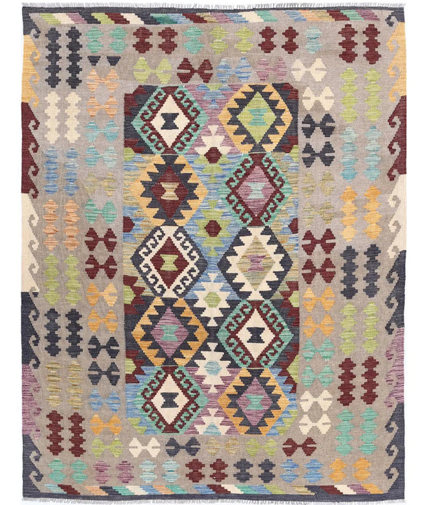 Hand Woven Maimana Kilim Wool Kilim Rug 4' 11" x 6' 5" - No. AT27975