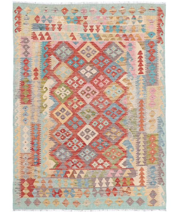Hand Woven Maimana Kilim Wool Kilim Rug 4' 11" x 6' 7" - No. AT73132