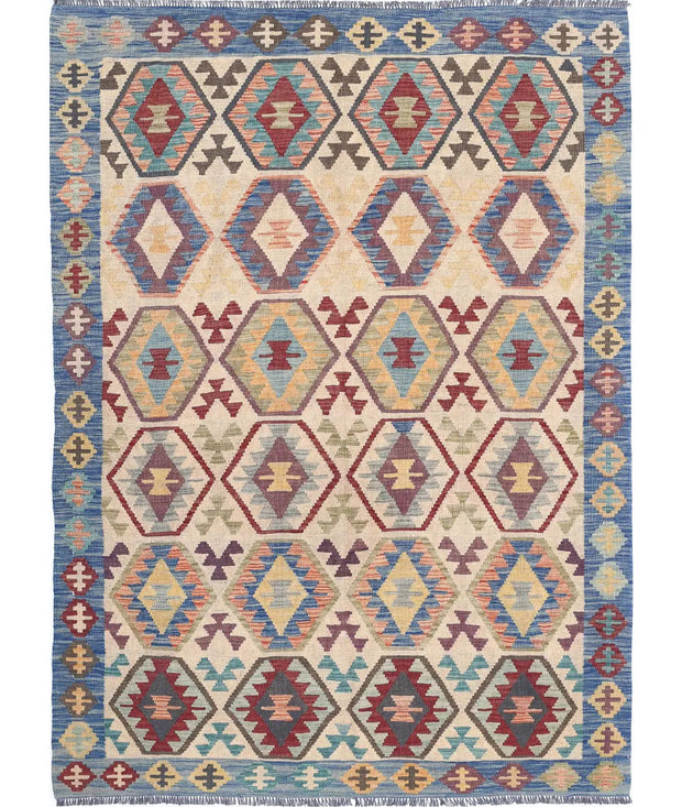 Hand Woven Maimana Kilim Wool Kilim Rug 4' 11" x 6' 9" - No. AT73249