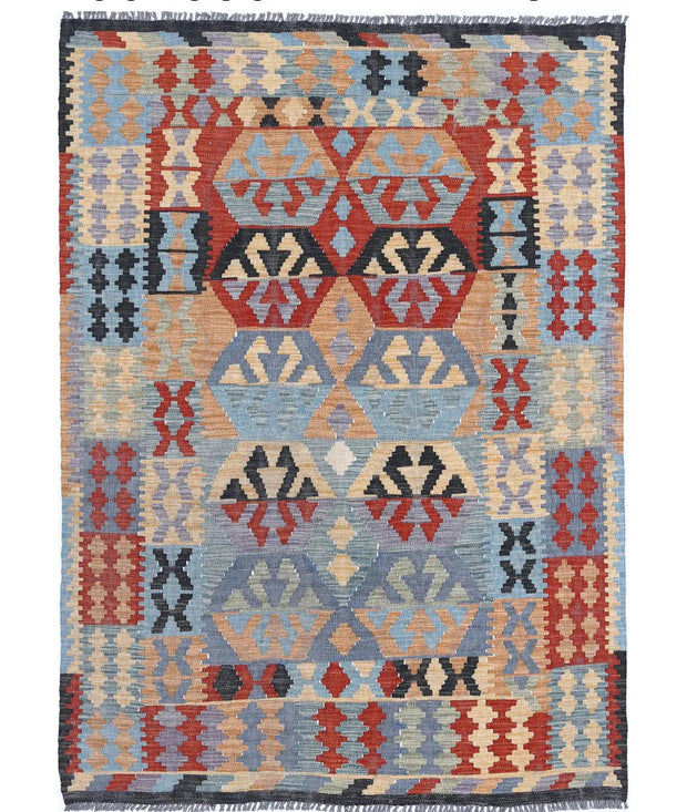 Hand Woven Maimana Kilim Wool Kilim Rug 4' 1" x 5' 11" - No. AT25637