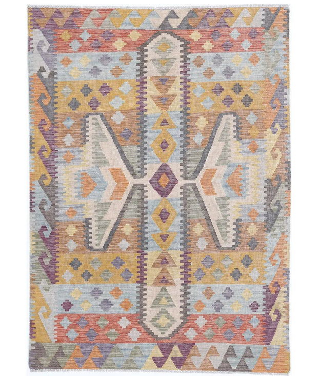 Hand Woven Maimana Kilim Wool Kilim Rug 4' 2" x 5' 11" - No. AT64279