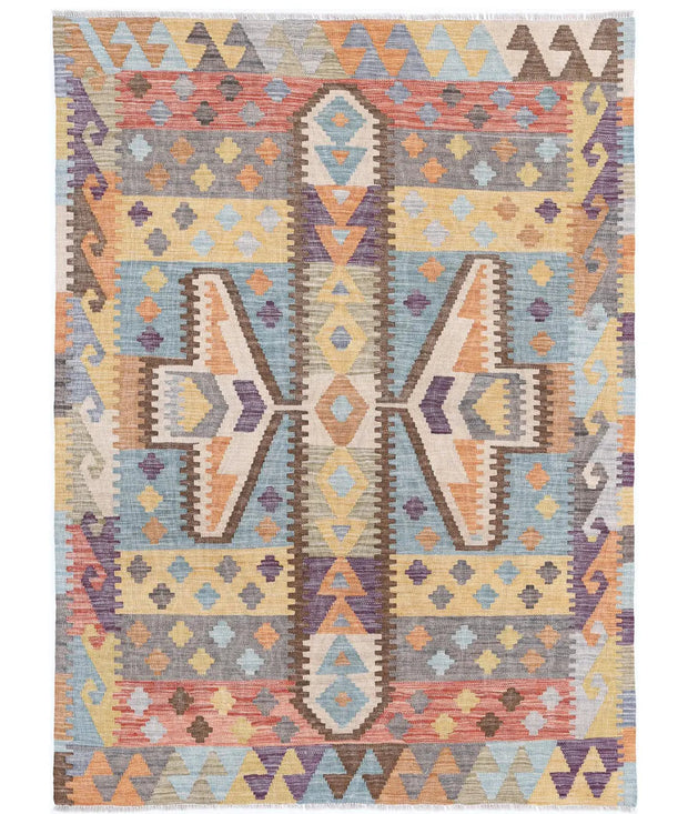 Hand Woven Maimana Kilim Wool Kilim Rug 4' 3" x 5' 10" - No. AT63288
