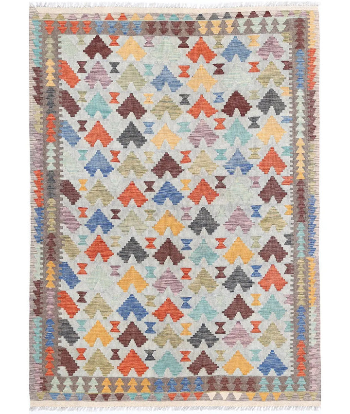 Hand Woven Maimana Kilim Wool Kilim Rug 4' 8" x 6' 7" - No. AT39257
